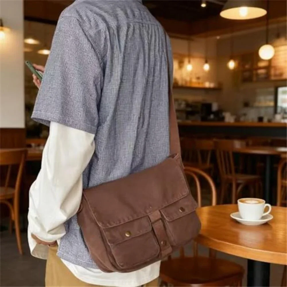 School Vintage Canvas Messenger Bag for Men Crossbody Shoulder Bag Satchel